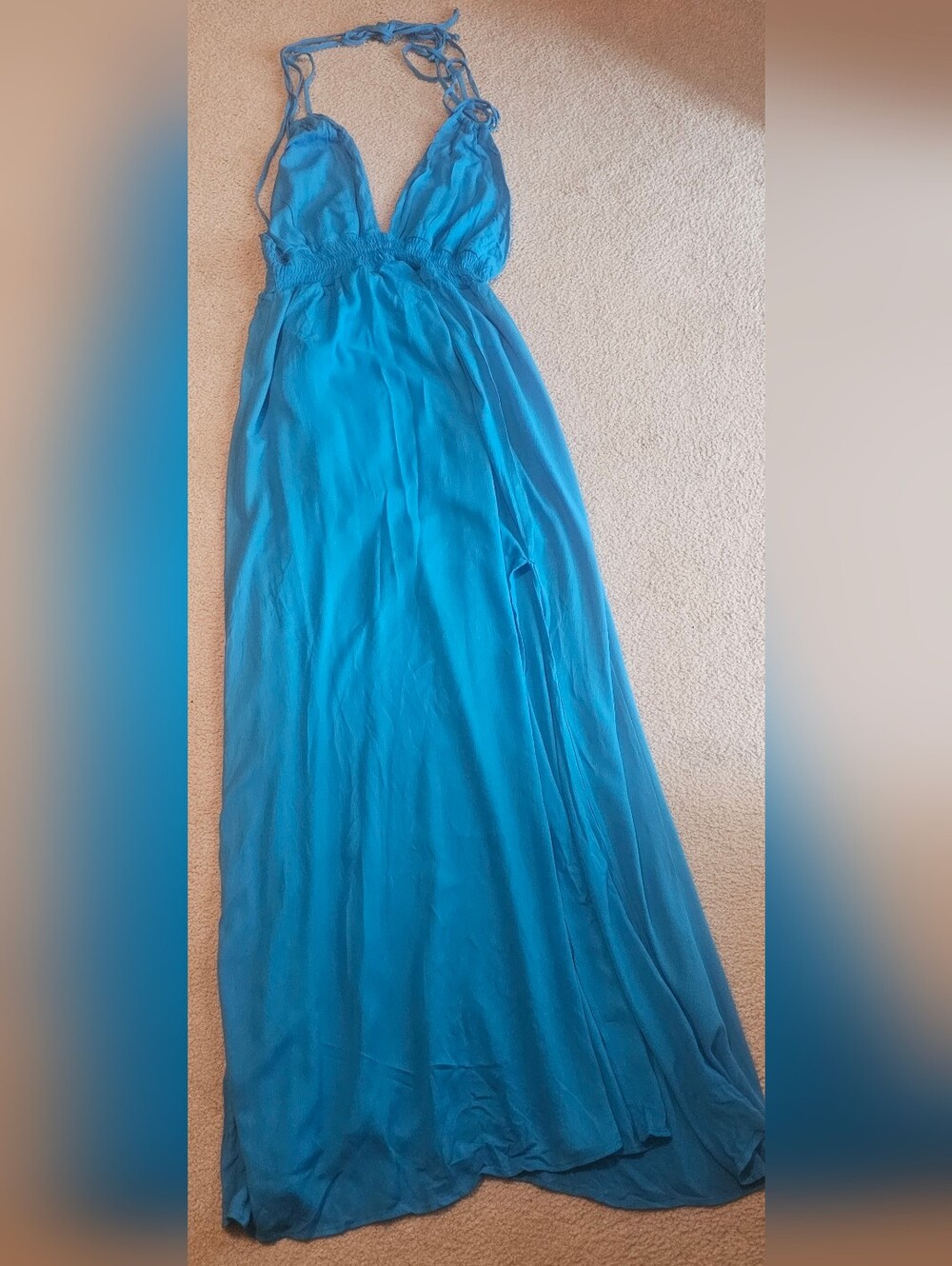 NWT TIMILY Elegant blue sleeveless maxi dress with a deep V-neck Size Large - Picture 8 of 13
